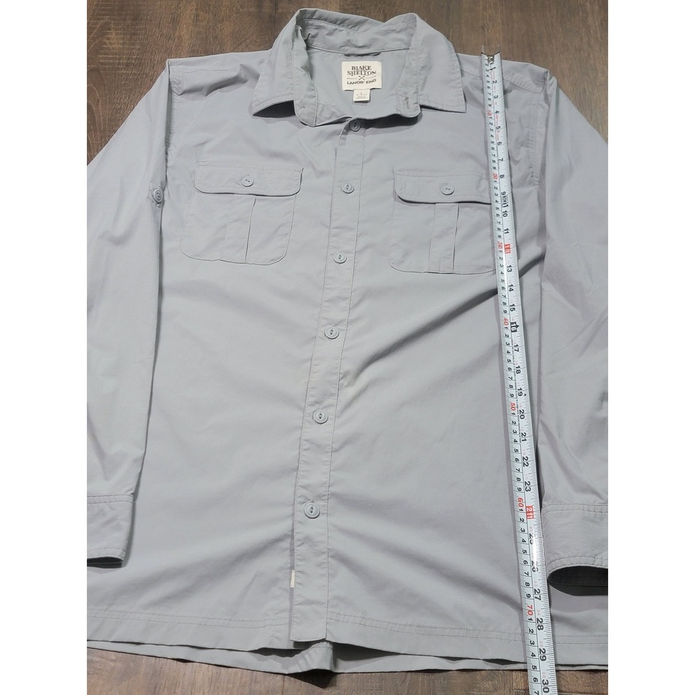 Blake Shelton x Lands End‎ Mens Gray UPF 50+ Utility Button Up Shirt Large L